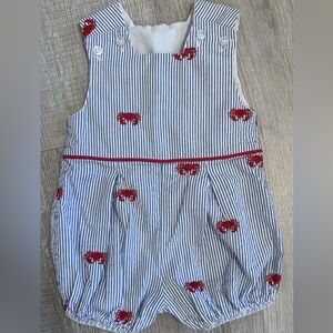 Striped Baby Romper with Red Crab Embroidery
